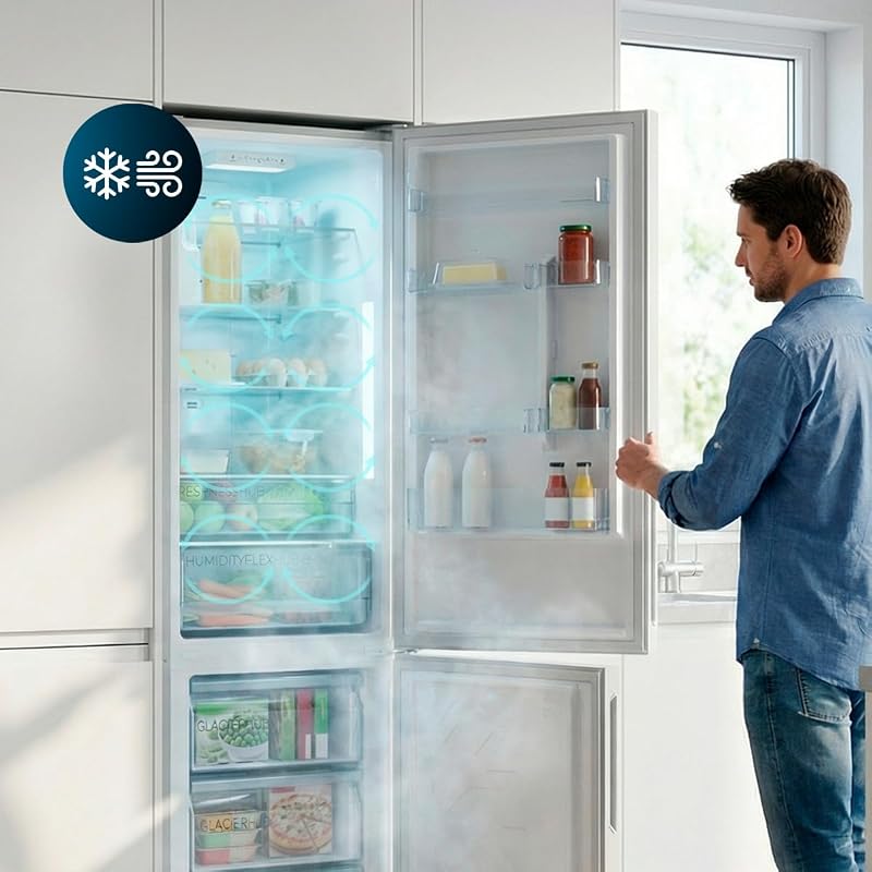 Frigorifero Combinato Bolero CoolMarket Combi 356i Dark E. Total No Frost, Sistema di Raffreddamento Multiflow, Classe E, Design Elegante Finitura Scura, Ultra Silenzioso, Alta Efficienza