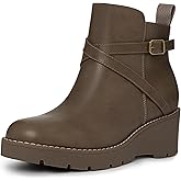 Athlefit Women's Wedge Ankle Boots Fashion Platform Lug Sole Buckle Short Booties with Side Zipper
