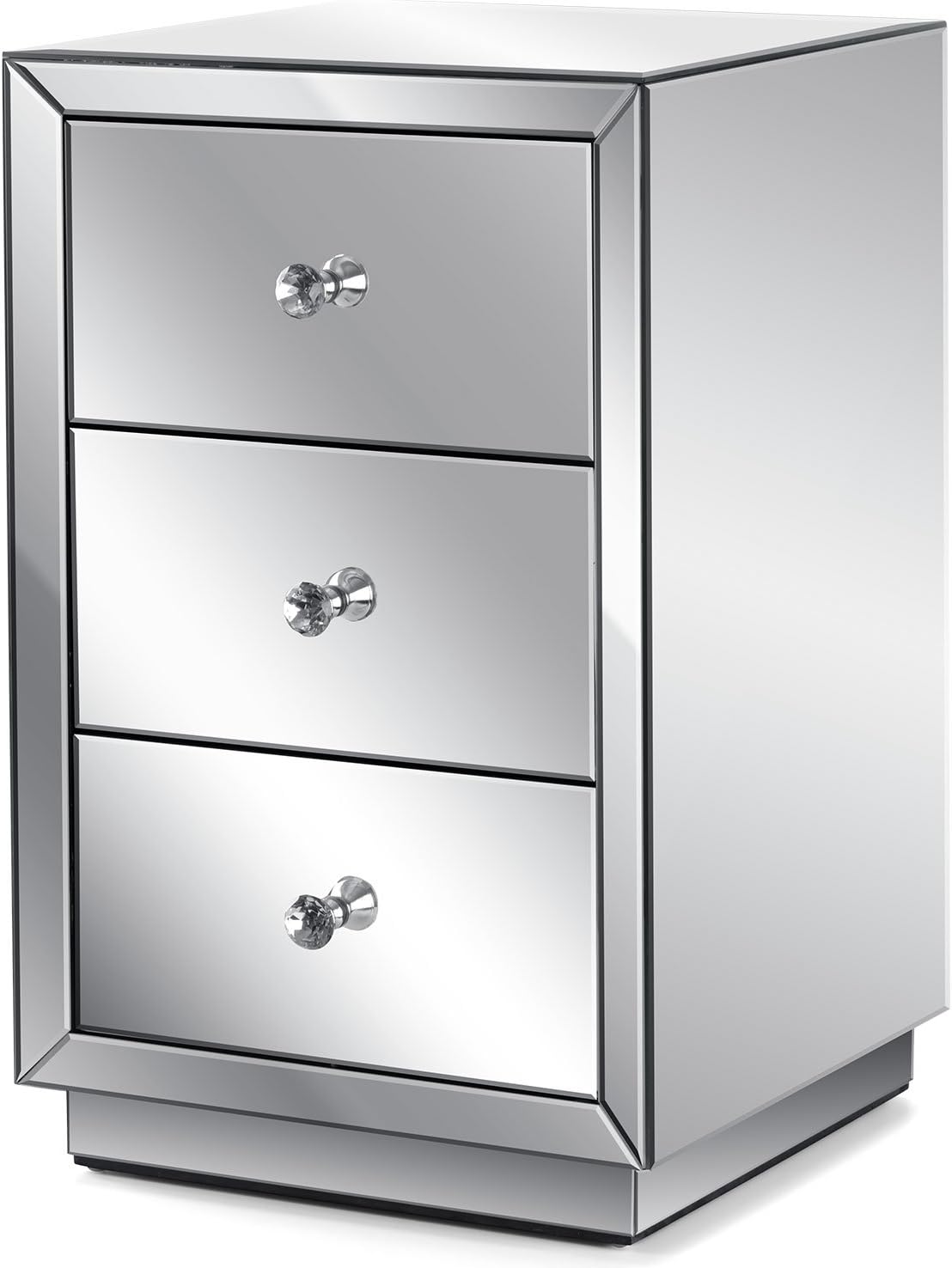 Home & Kitchen Christow Mirrored Glass Bedside Table 3 Drawer Bedroom