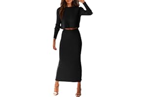 PRETTYGARDEN Women's Spring Fall 2 Piece Sweater Set Rib Knit Long Sleeve Crop Top Maxi Bodycon Skirt Casual Winter Outfits