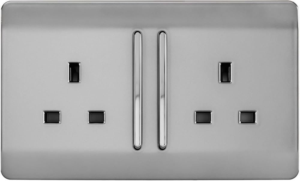 Trendi Switch 2 Gang 13A Plug Socket Steel ART-SKT213L Screwless Faceplate