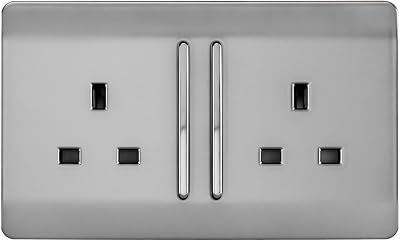 Trendi Switch 2 Gang 13A Plug Socket Steel ART-SKT213L Screwless Faceplate