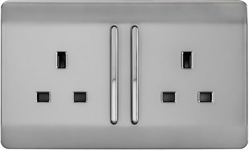 Trendi Switch 2 Gang 13A Plug Socket Steel ART-SKT213L Screwless Faceplate