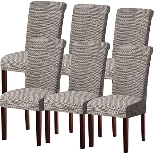 KELUINA Dining Room Chair Covers Slipcovers, Stretch Removable Washable Dining Chair Protector Decoration Cover Seat Slipcover for Hotel,Kitchen,Home(Light Gray, 6 Pcs)