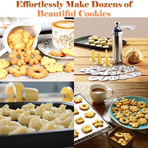 Cookie Press Gun Kit, Stainless Steel Biscuit Maker Cookies Press DIY Baking Decoration Supplies for Cookies Cake Cheese Dessert Decorative Tools with 20 Discs and 4 Icing Tips Cookie Maker Press - Thumbnail 2