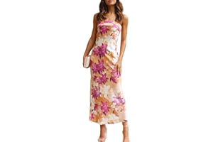 Realtix Satin Silk Backless Tube Tops Maxi Dress for Women Low Back Hollow Out Elegant Strapless Long Dresses Wedding Guest