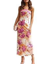 Realtix Summer Satin Print Backless Tube Tops Maxi