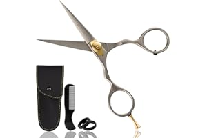 Ontaki Japanese Steel Beard & Hair Shears - Silver, 5.5 in - Precision Sharp Blades for Professional Hair Scissors - Rounded Tips for Mustache Scissors for Men - Finger Rest for Shears for Beard