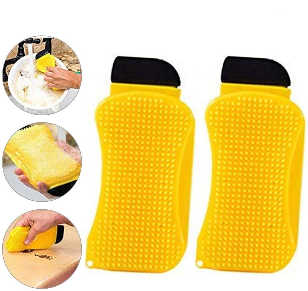 Silicone Sponge, 2PCS Cleaning Silicone Sponge Multi-purpose Household 3 in 1 Dish Brush for Kitchen Sponges