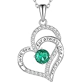 LynChoe Birthday Gifts Double Heart Birthstone Necklace for Women, S925 Sterling Silver Pendant Necklace Jewelry for Her Mother Mom Wife Girlfriend