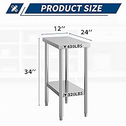 QFBXG Stainless Steel Table for Prep & Work 24 x 12