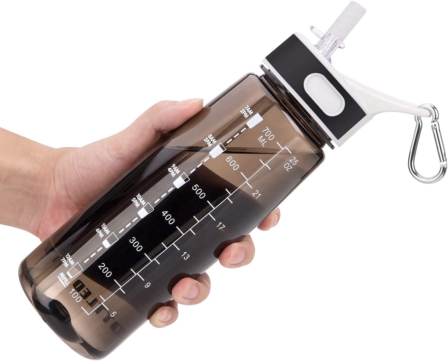 VENNERLI Water Bottle with Straw and Time Marking, Sports Water Bottle BPA Free Leak Proof Dishwasher Safe Reusable Tritan Drinks Bottle Durable Motivational for Adults Outdoor 800ml