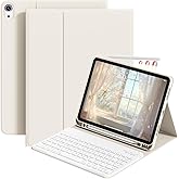 Keyboard Case for iPad Air 11 Inch (M3/M2, 2025/2024), for iPad Air 5th/4th Generation (10.9 Inch, 2022/2020), Magnetic Detachable Bluetooth Keyboard, Folio Cover with Pencil Holder, Cream White