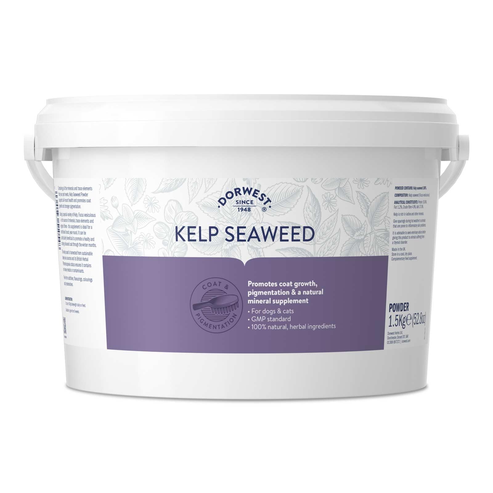DORWEST HERBS Kelp Seaweed Powder 1.5kg, Natural Powder for Dogs and Cats – Natural Mineral Supplement for Coat Growth and Pigmentation, Brown