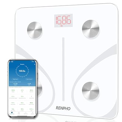 RENPHO Body Fat Scale Smart BMI Scale Digital Bathroom Wireless Weight Scale, Body Composition Analyzer with Smartphone App sync with Bluetooth, 396 lbs - White
