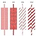 Hiware 200 Pack Biodegradable Bulk Red Paper Straws - 4 Different Patterns Drinking Straws for Beverage, Christmas, Celebrations, Holiday, Birthday, Wedding, Baby Shower, Party and Decoration