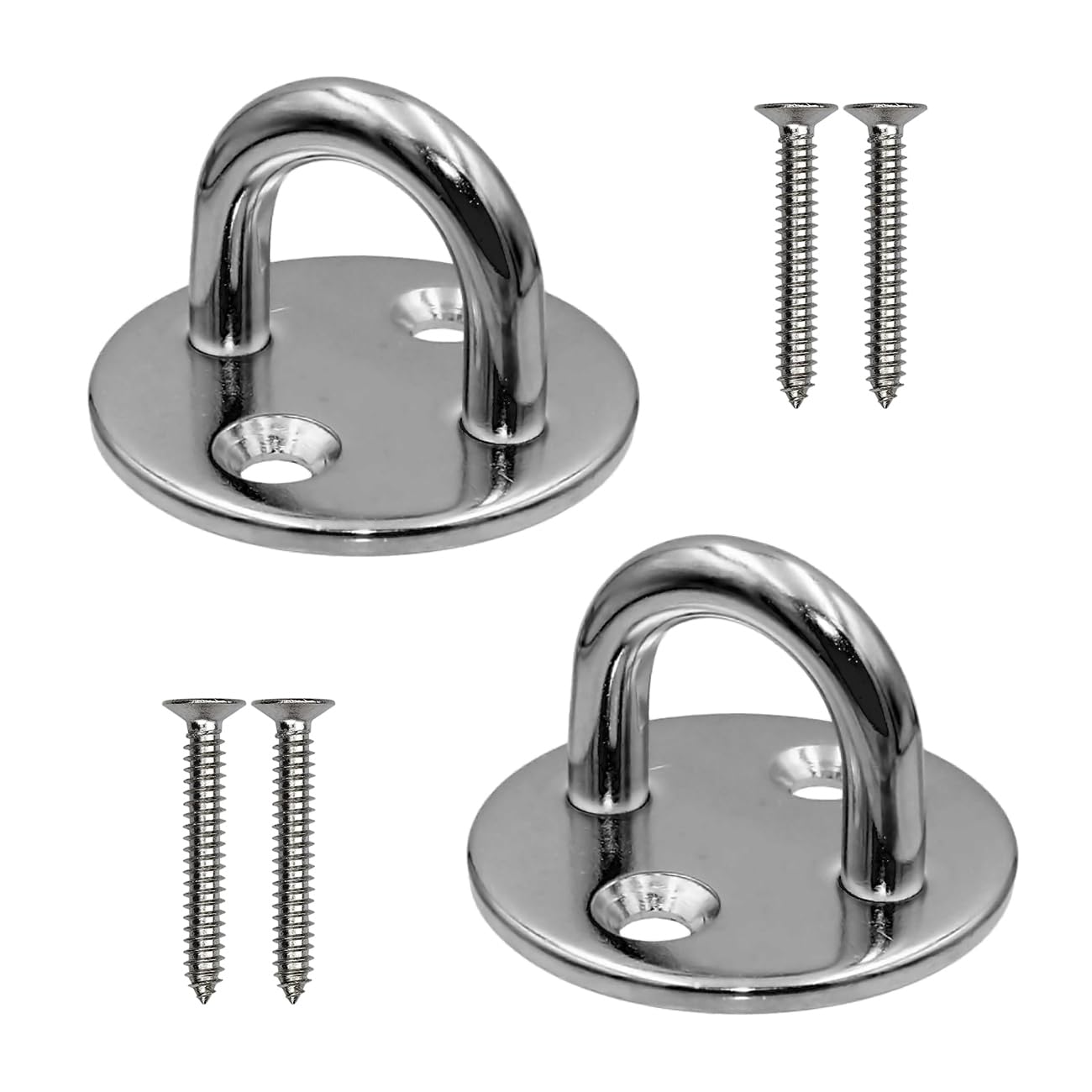 Lahviuu Pad Eye Plate 2 Pcs M8 Stainless Steel Ceiling Hook Metal Staple Ring Hook Suspension U Hooks Marine Hardware Staple Hook Loop with 4 Screws,for Wall Ceiling Hanging Shade Sail(Round)