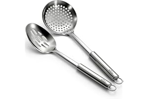Berglander Kitchen Skimmer Slotted Spoons for Straining 2 pcs 33cm, Stainless Steel Kitchen Spider Strainer Ladle Spoon for S