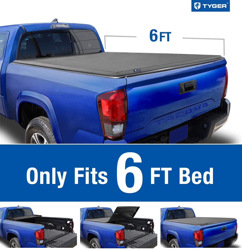 Tyger Auto (Soft Top T3 Tri-Fold Truck Tonneau Cover TG-BC3T1031 Works with 2005-2015 Toyota Tacoma | Fleetside 6' Bed | for Models with or Without The Deckrail System