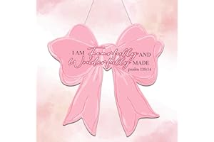 SFDHVCF Coquette Pink Bow Wall Decor Psalm 139:14 Bible Verse Wall Sign Christian Religious Gifts for Women Preppy Bow Hanging Sign for Bedroom College Dorm Apartment Indoor Porch Home Decor