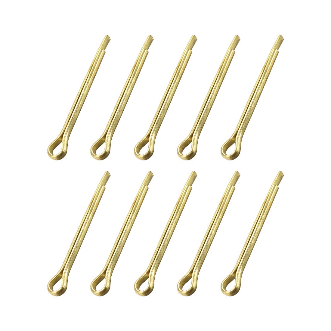 sourcing map Split Cotter Pin - 3mm x 30mm (1/8 inch x 1 3/16 inch) Solid Brass 2-Prongs Gold Tone Fastener Clip Key 10Pcs