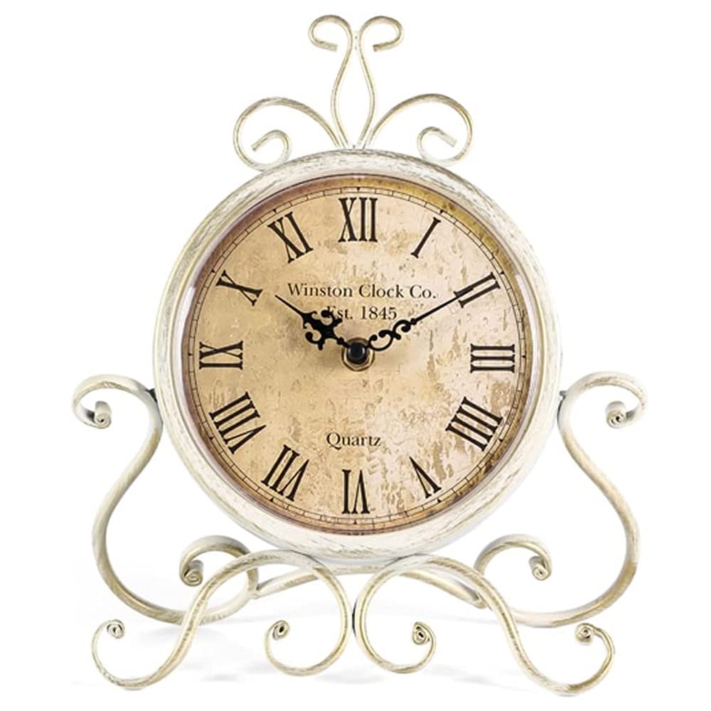 HZDHCLH White Roman Table Clocks Silent Non Ticking Roman Retro Art Desk Clock for Living Room Bedroom Office（28 cm Height ）