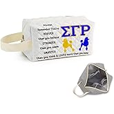 SuoSycorax Sorority SGRho Printed Quilted Makeup Bag for Women - Velvety Polyester Cosmetic Organizer w/Triple Compartments, Travel & Makeup Brush Holder