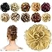 FESHFEN Messy Bun Hair Piece Hair Bun Scrunchies Synthetic Light Bleach Blonde Curly Wavy Chignon Ponytail Hair Extensions Thick Updo Hairpieces for Women Girls 1PCS