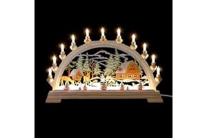 Christmas Santa Wooden Illuminated LED Candle Bridge Ornament Indoor Christmas Decoration Battery Operated (A)