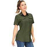 Women's Button Down Shirts UPF 50+ Short Sleeve Sun Protection Shirts Stretch Quick Dry Shirt for Fishing, Hiking, Travel