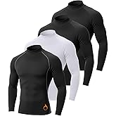 Coume 4 Pack Men's Thermal Compression Shirts Fleece Lined Turtle Mock Neck Undershirt Long Sleeve Athletic Base Layer Tops