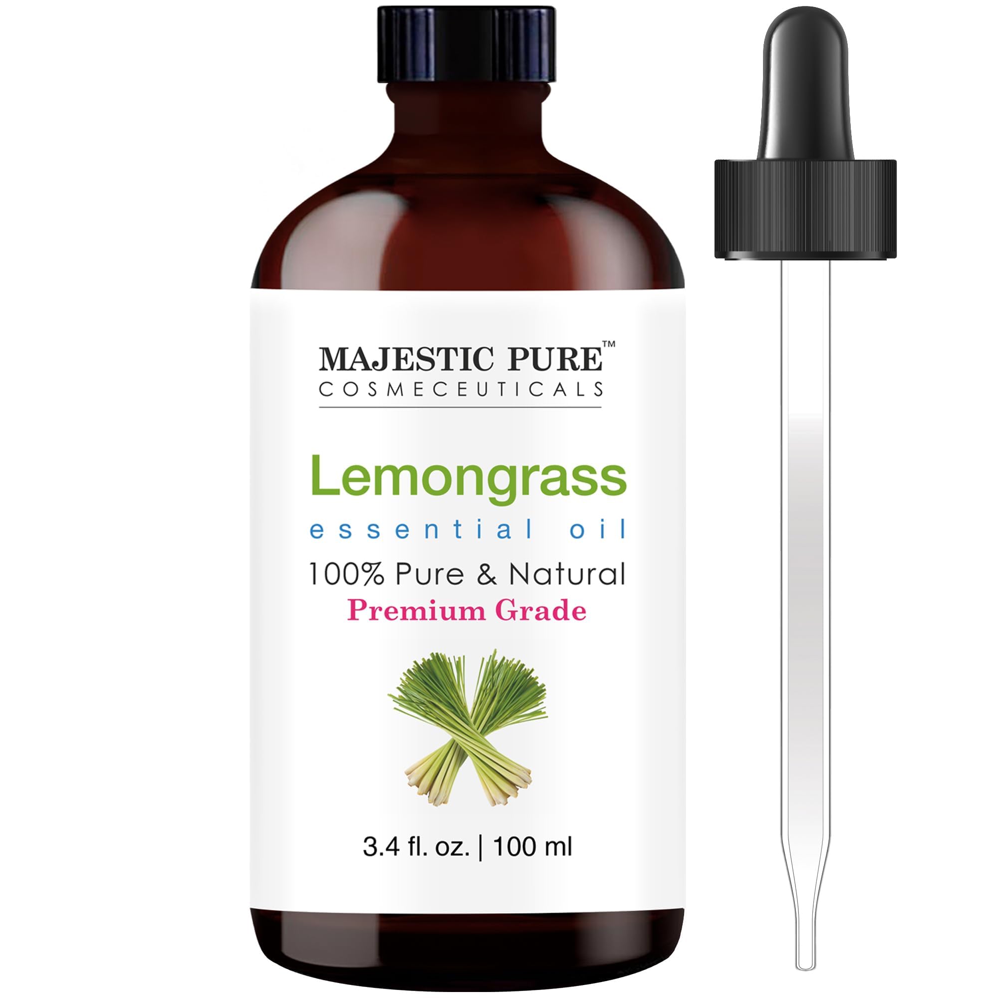 Majestic Pure Lemongrass Essential Oil with Glass