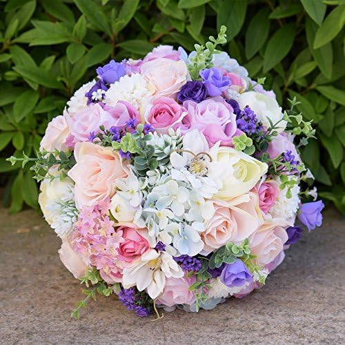 Zebratown 10'' Peony Bridal Bridesmaid Bouquets Artificial Rose Silk Flowers Bouquet Home Wedding Decoration (Light Blue)