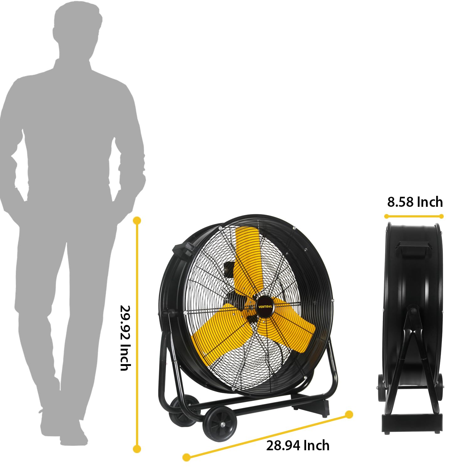 VENTISOL 24 Inch Industrial Drum Fan, 8800 CFM Heavy Duty Floor Fan,High Velocity Metal Fan, Shop Fans for Garage,Warehouse,Patio,Greenhouse,Workship,3-Speed