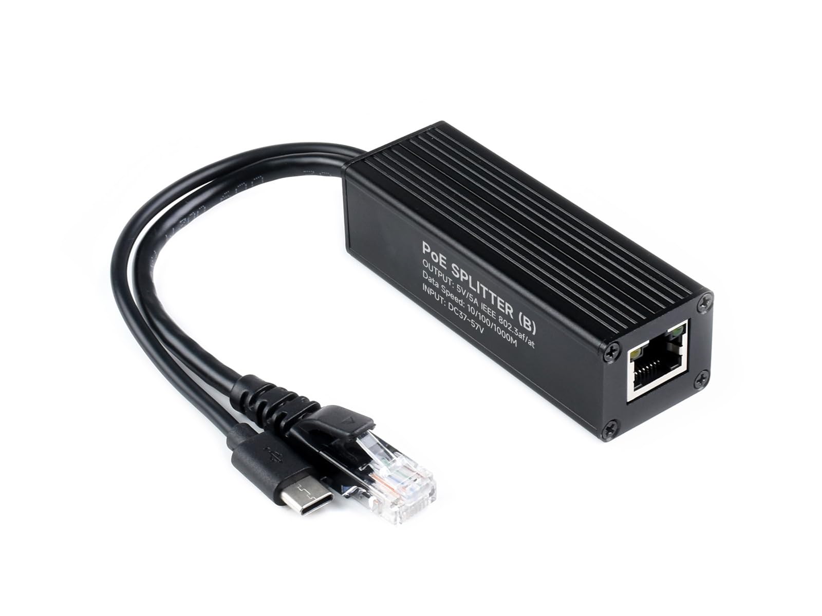 Waveshare Industrial Gigabit PoE Splitter, 5V 5A Type-C Output Port, Onboard MPS Control Chip