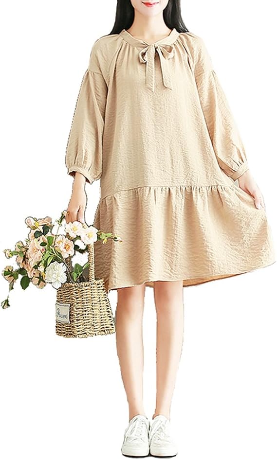 Amazon Xinxikejiワンピース レディース 春夏 無地 大きいサイズ 体型カバー 肌に優しい きれいめ 森ガル ガーリー ドレス カーキ M Xl コート ジャケット 通販