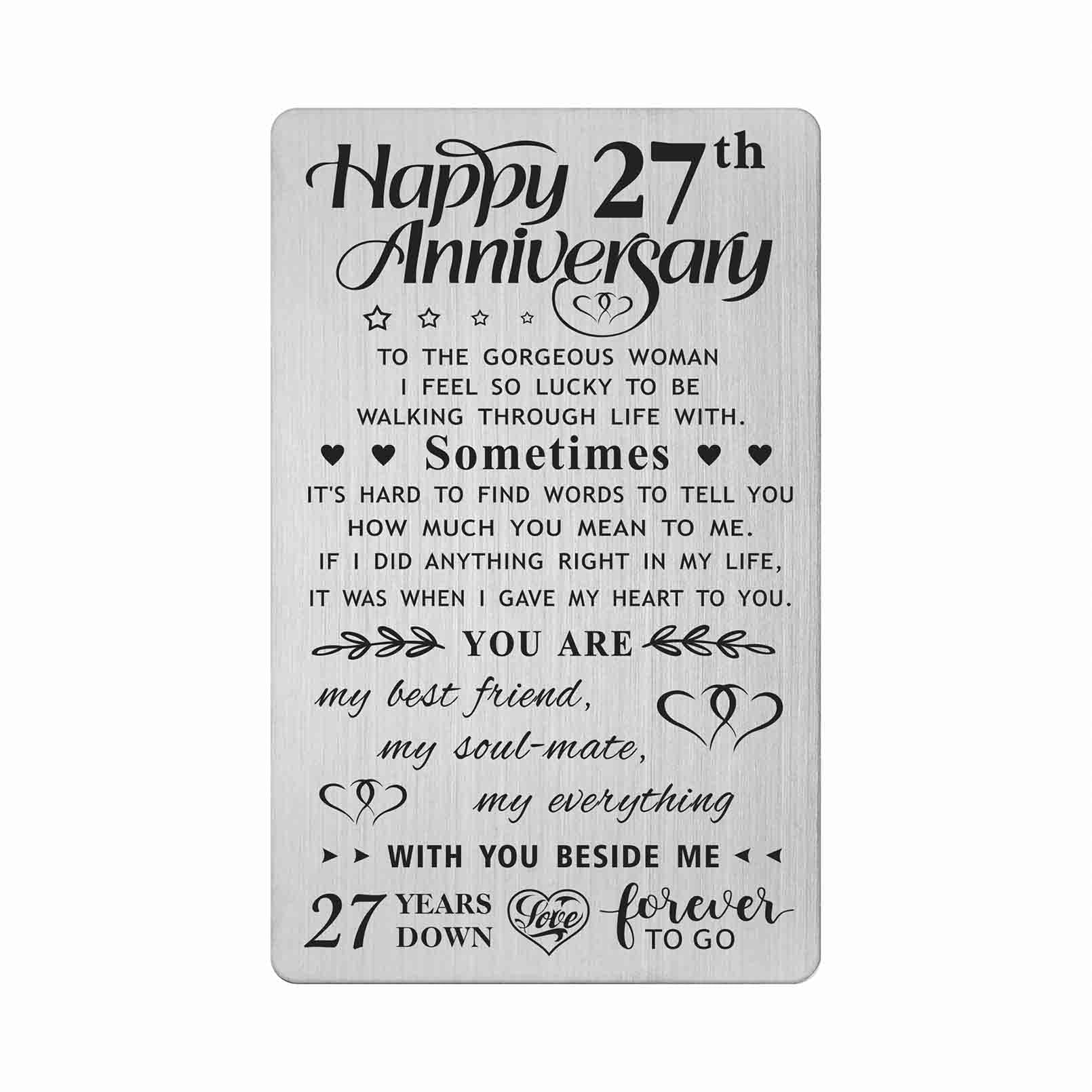 FALOGI 27th Wedding Anniversary Card for Her, Metal Engraved Wallet Greeting Card