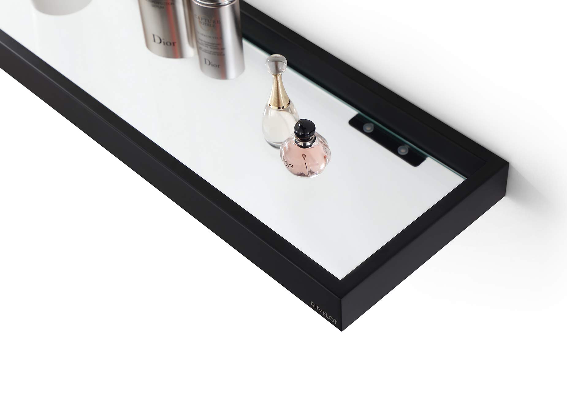 BUVELOT Glass Shelf for Bathroom, 20.47 Inch Large Glass Bathroom shelf, 8mm Extra Thick Tempered Clear Glass Shelves Modern Rectangular,Matte Black,073060-MB