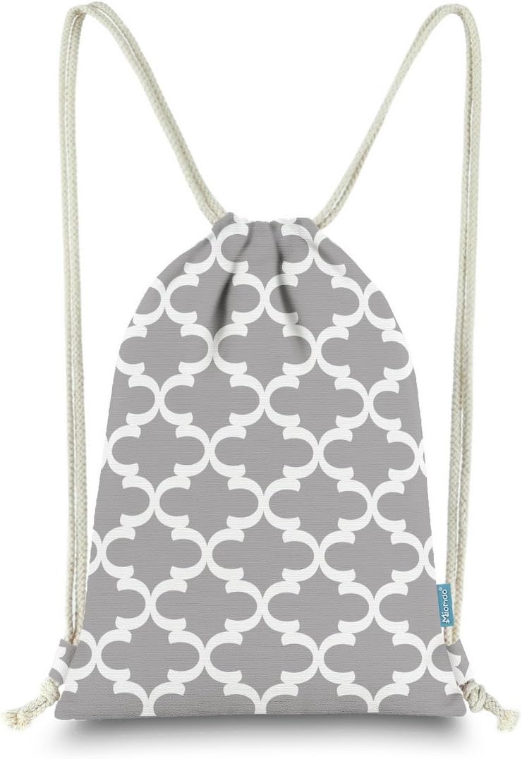 Miomao Drawstring Backpack Bag Quatrefoil Gym Sack Pack Geometric Sinch Sack Sport String Bag With Pocket Christams Gift Beach Bag 13 X 18 Inches Gray