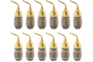 Nakamichi FanLock Excel Series 24k Gold Plated 2mm Pin Plug Banana 10 AWG - 18 AWG Gauge Size 4mm for Spring Clip Speakers Am