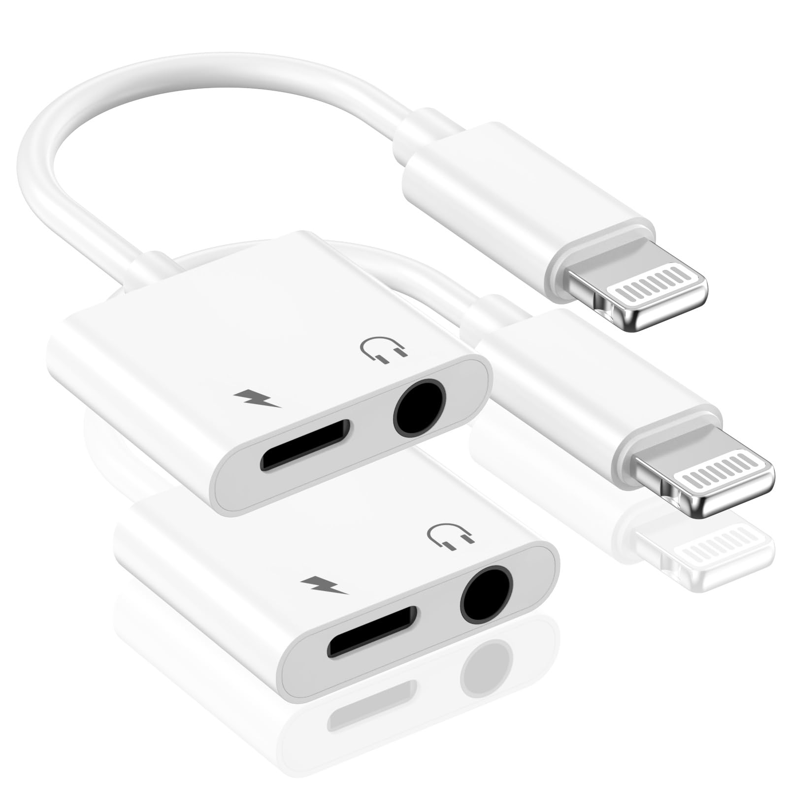 Photo 1 of [Apple MFi Certified] Apple Lighting to 3.5 mm Headphone Jack Adapter for iPhone, 2 Pack 2 in 1 iPhone Headphone Aux Audio + Charger Cable Splitter Adapter Dongle for iPhone 14 13 12 11 XS XR X 8 7