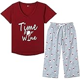 YIJIU Women's Short Sleeve Tops and Capri Pants Cute Cartoon Print Pajama Sets