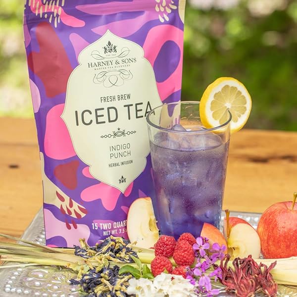 HARNEY & SONS INDIGO PUNCH HERBAL ICED TEA POUCHES, BUTTERFLY PEA FLOWER TEA, 15 COUNT (PACK OF 1)