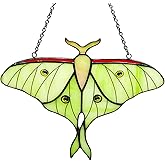 Luna Moth Stained Glass Window Hanging,Handcrafted Real Stained Glass Butterfly Window Suncatchers for Home Indoor Decor, Christmas Mother's Day Birthday Gifts for Women, Mom, Grandma