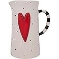 Demdaco Heart Dots Stripes Red and White 9.5 inch Ceramic Stoneware Pitcher