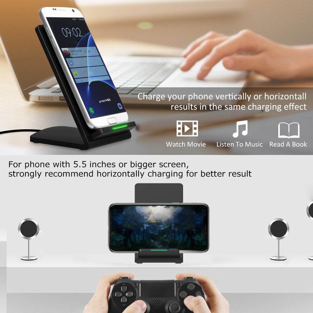 Ifecco iPhone X Wireless Charger, 10 W Fast Wireless Charging Stand for Galaxy Note 8/5 S8/S8 Plus S7/S7 Edge S6 Edge Plus, Standard Charge for iPhone X iPhone 8/8 Plus (Adapter not Include)