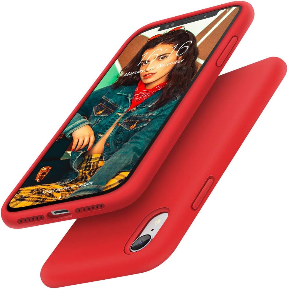 Gorain Case for iPhone XR, Liquid Silicone Shockproof Gel Rubber Cover Drop Protective Case with Soft Microfiber Lining for iPhone XR 6.1 inch-Red