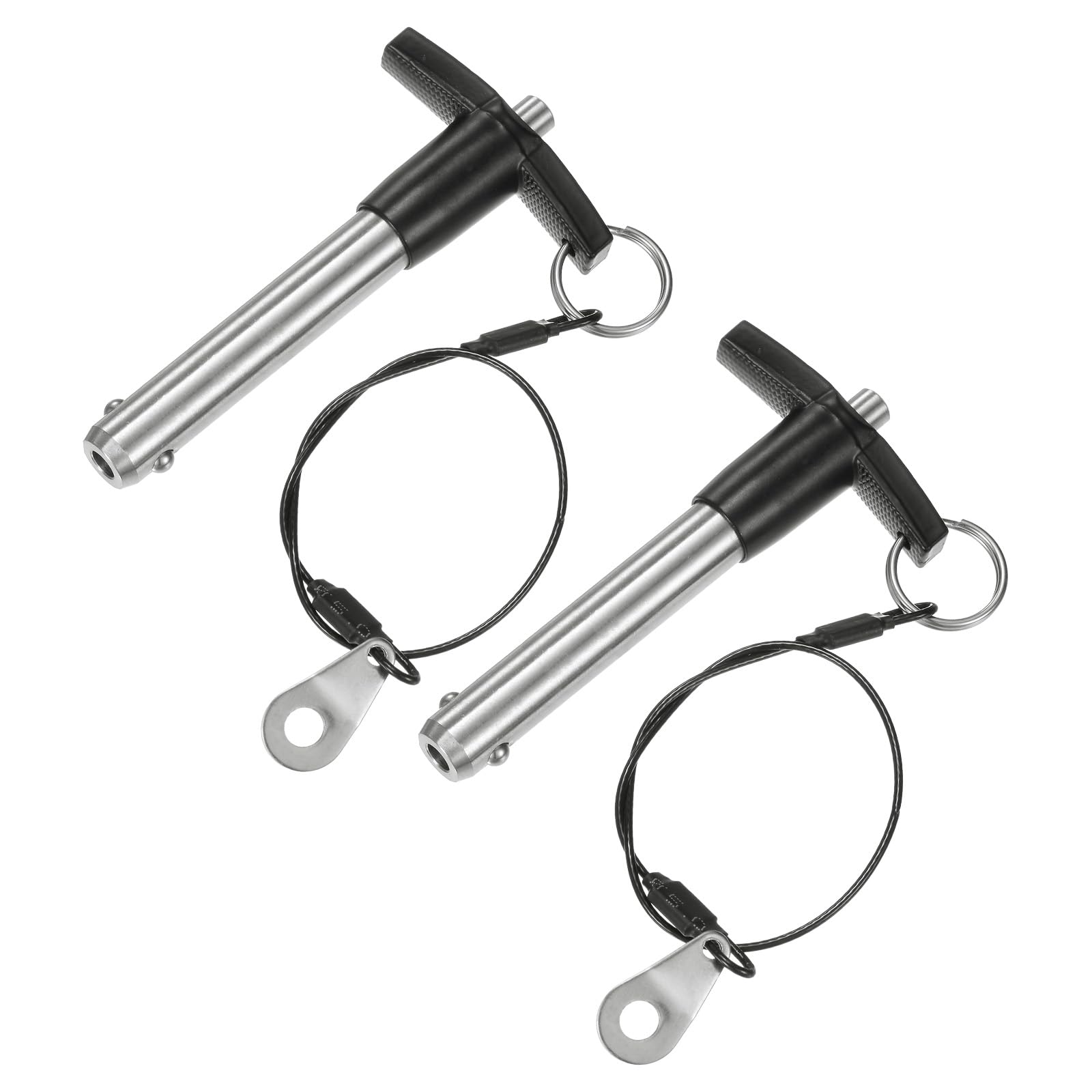 M METERXITY 2-Pack T Handle Lock Pins, 15/32"(12mm) Dia. 1-31/32"(50mm) Usage Length Push-Button Quick Release Locking Pins W Lanyard for Speaker/Aviation/Gym/Machine [304 Stainless Steel]