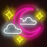 Moon Cloud Star Neon Sign Pink Led Neon signs for Wall Decor Moon Cloud Star LED Neon Light Up Sign For Kids, Teens, Baby Bedroom, Game Room Party Shop Wall Decoration Dimmeable Neon Night Light（14in*13in）
