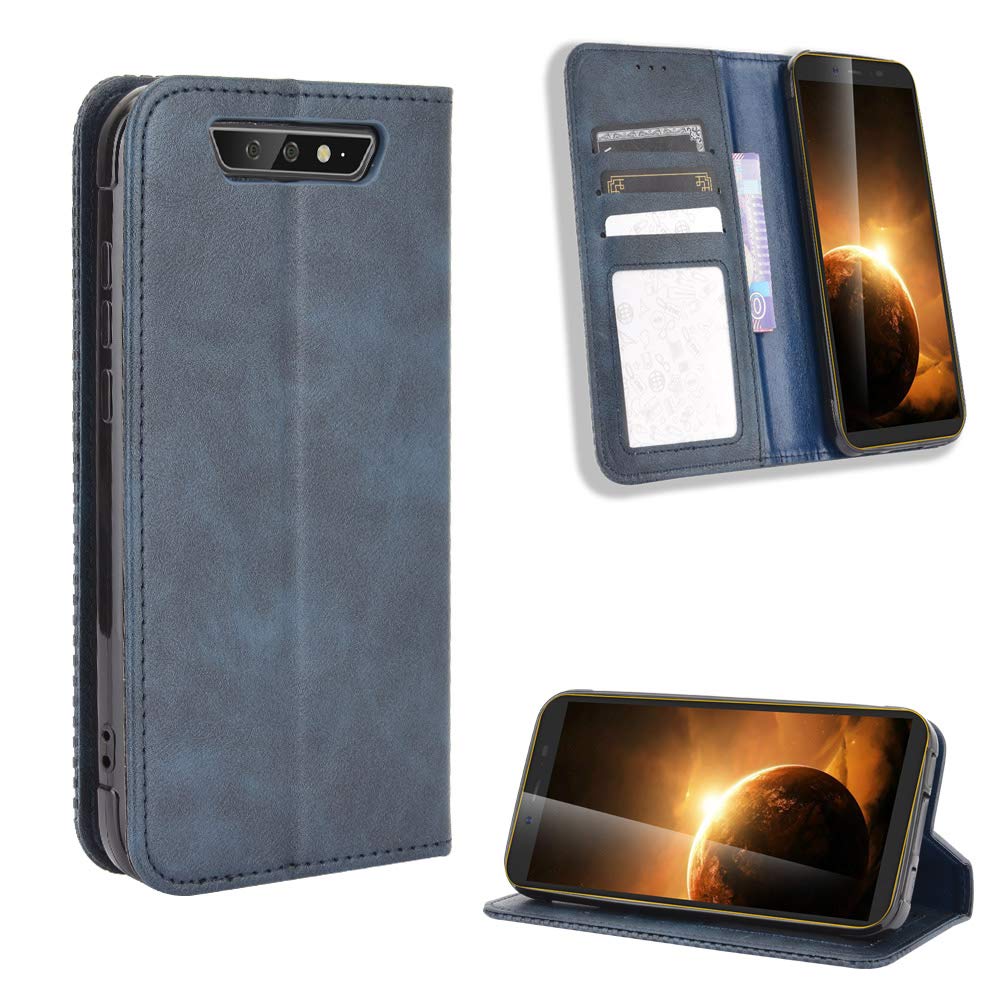 Wallet Case for Blackview BV5500, Retro Style Wallet Magnetic Cover with Credit Card Slots and Flip Stand, Leather Phone Case Compatible with Blackview BV5500,5500 Pro,5500 Plus, Blue